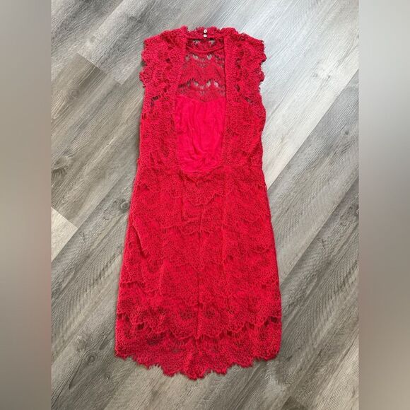 Free People Daydream Red Lace Dress NEW Large Open Back - Picture 5 of 10